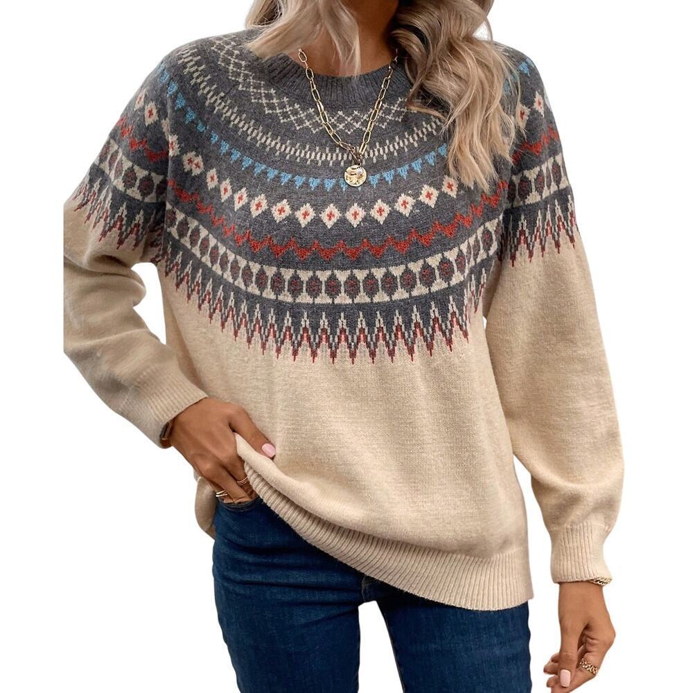 Woman's Geo Pattern Raglan Sleeve Sweater in Multi, Size S​​